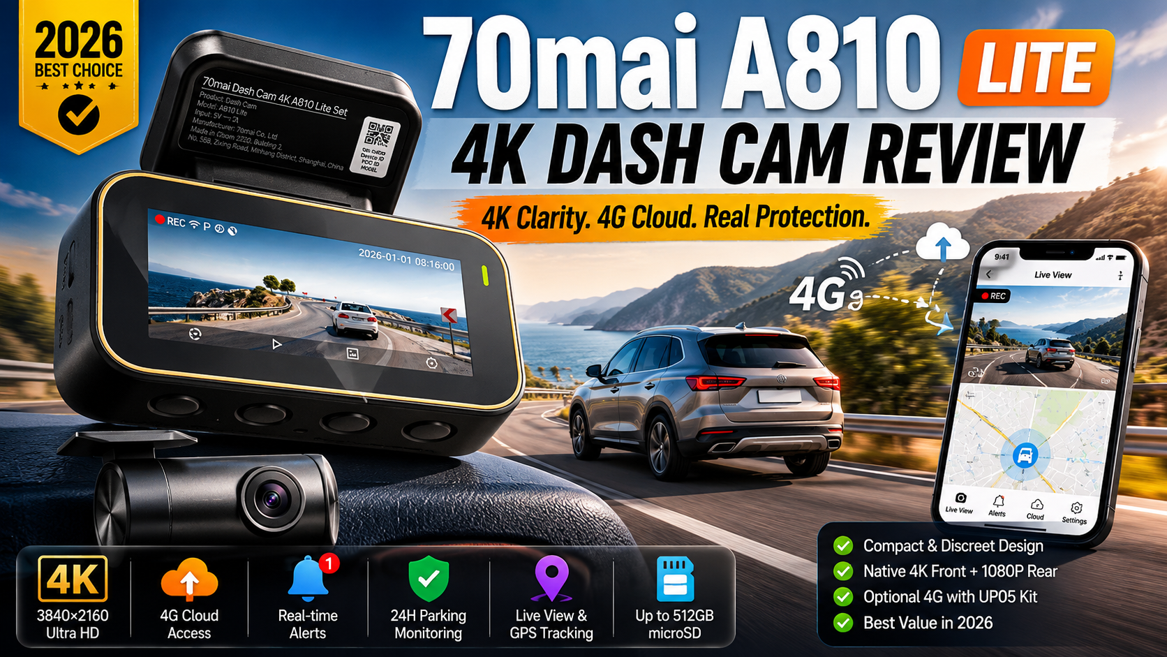 70mai A810 Lite Review 2026: The Best Value 4K Dash Cam with 4G Cloud?