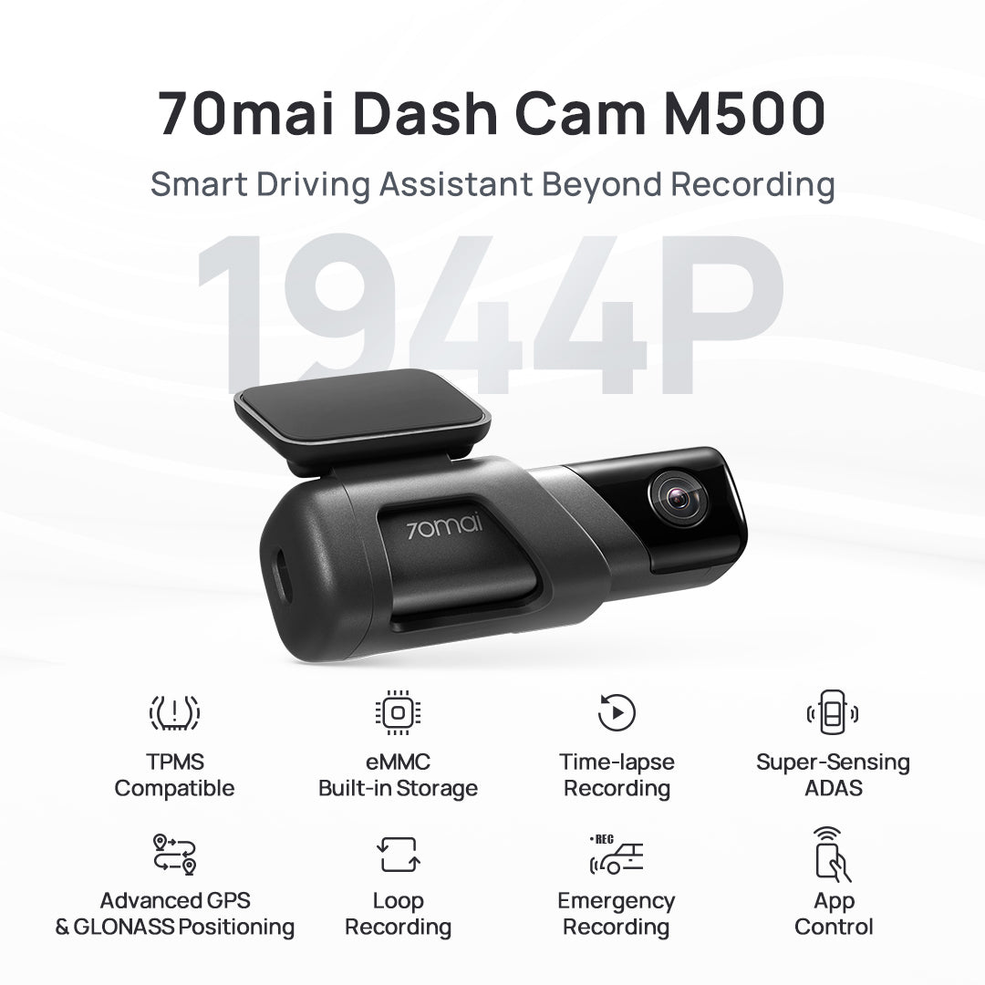 Vidéo embarquée 70Mai Enregistreur Caméra de Voiture M500 Dash Cam DVR  1944P 170° avec Vision Nocturne Contrôle Vocal GPS Stockage Intégré 128Go  Gris