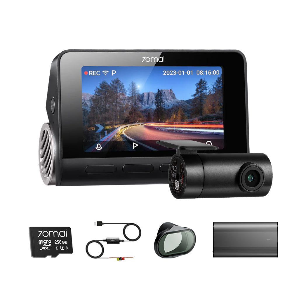 A810 Bundle: Front Cam + Rear Cam + Memory Card + Hardwire Kit + CPL Filter + Battery Pack