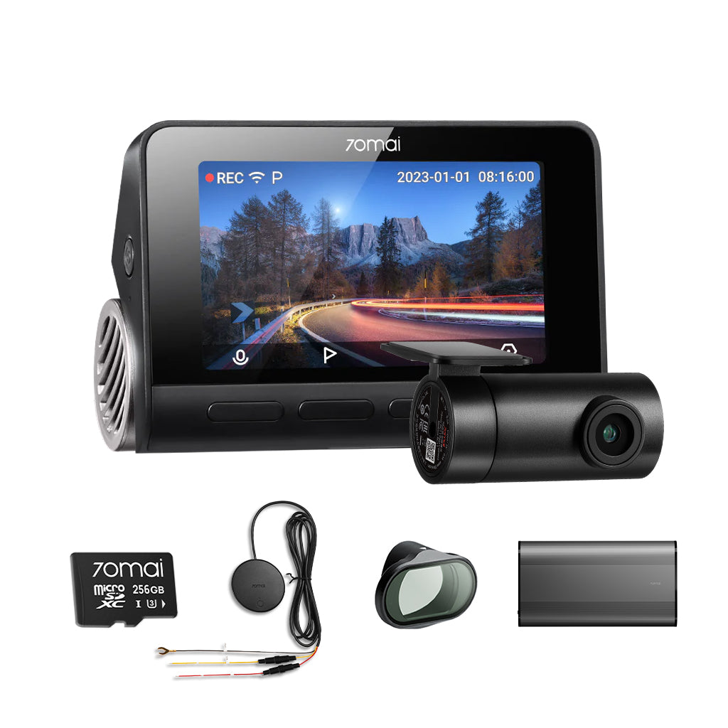 A810 Bundle: Front Cam + Rear Cam + Memory Card + Hardwire Kit + CPL Filter + Battery Pack