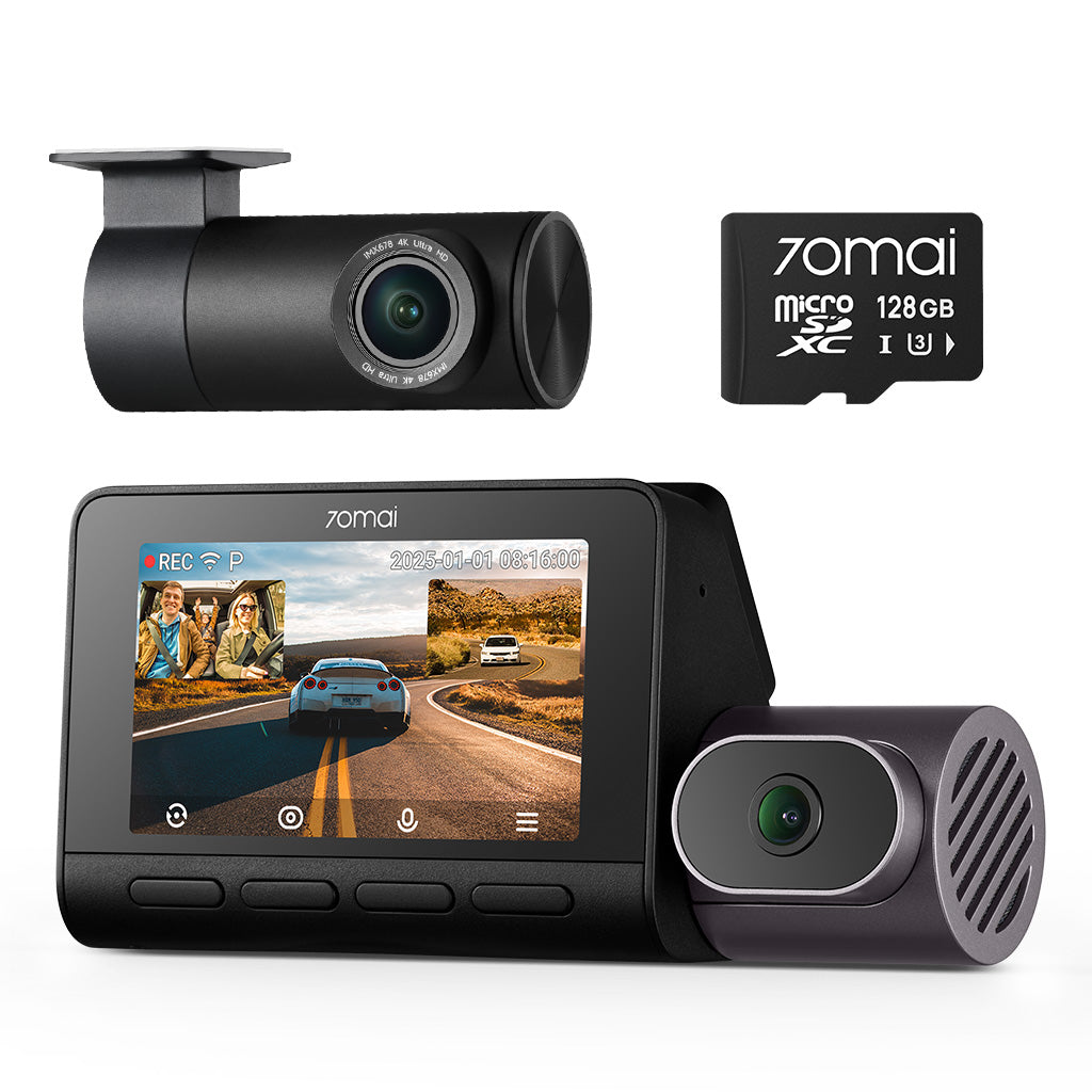 70mai Dash Cam 4K T800 3-Channel w/ Dual 4K, STARVIS 2 IMX678, HDR Night Vision, AI Detection, Emergency Record, 4G LTE & Supercapacitor