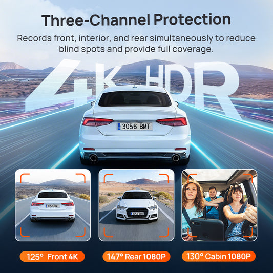70mai Dash Cam 4K T800E, 3-Channel Front Interior Rear Car Camera, 4K HDR, Night Owl Vision, 24H Parking Surveillance & GPS
